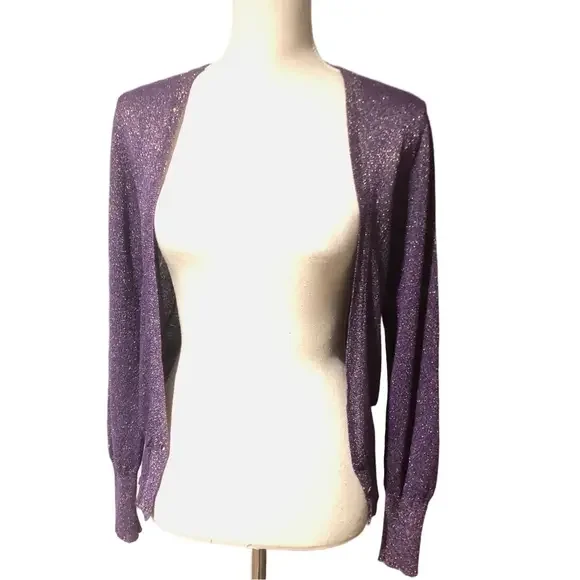 MCM Purple and Gold Sparkle Women's Cardigan US size 6 Made in Italy Wool Blend - Picture 7 of 16